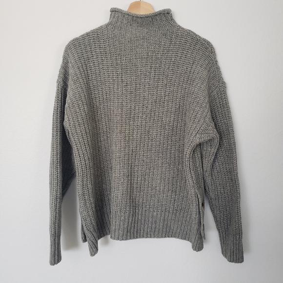 Madewell Mock Neck Side-Button Pull Over Sweater Chunky Knit Wool Blend Gray L - Picture 3 of 10